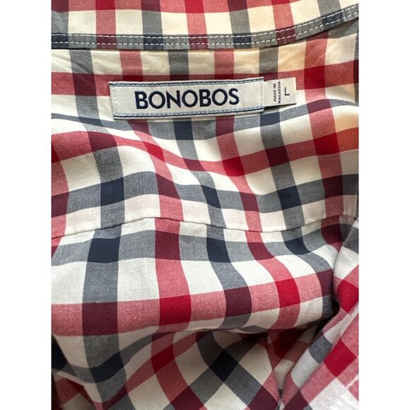 Bonobos Shirt Red White Blue Check Button Up Shirt Cotton Lightweight Size Large - Picture 2 of 4